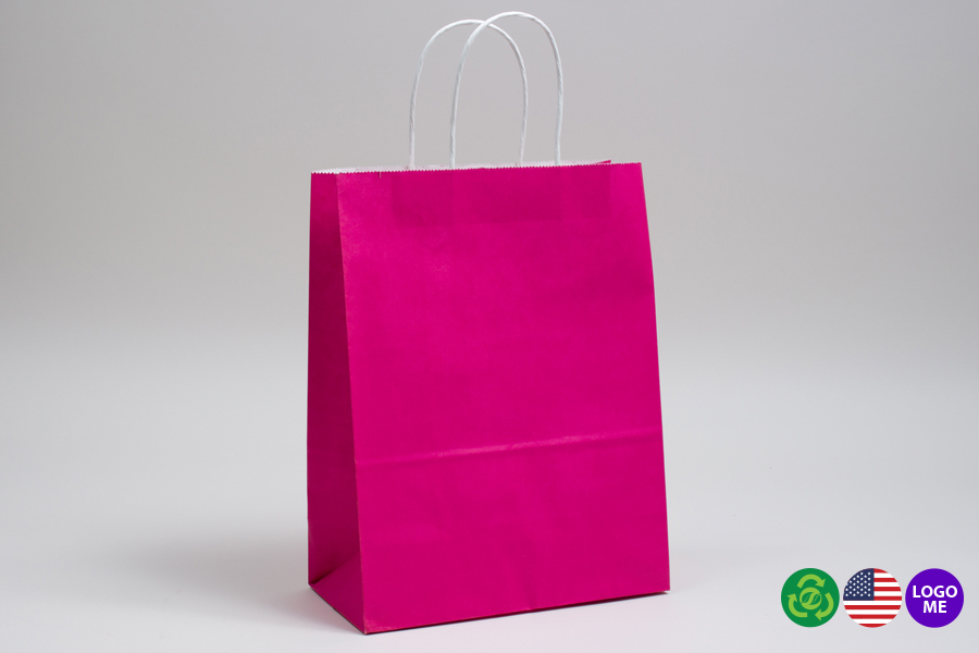 8 x 4.5 x 10.25 CERISE PINK COLOR TINTED PAPER SHOPPING BAGS