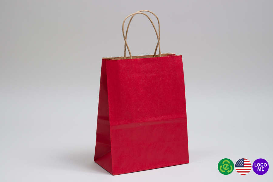 8 x 4.5 x 10.25 MATTE SCARLET RED COLOR TINTED KRAFT PAPER SHOPPING BAGS