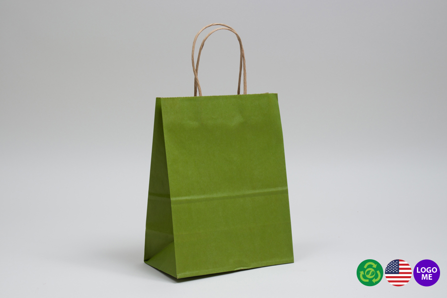 8 x 4.5 x 10.25 MATTE GREEN TEA COLOR TINTED KRAFT PAPER SHOPPING BAGS