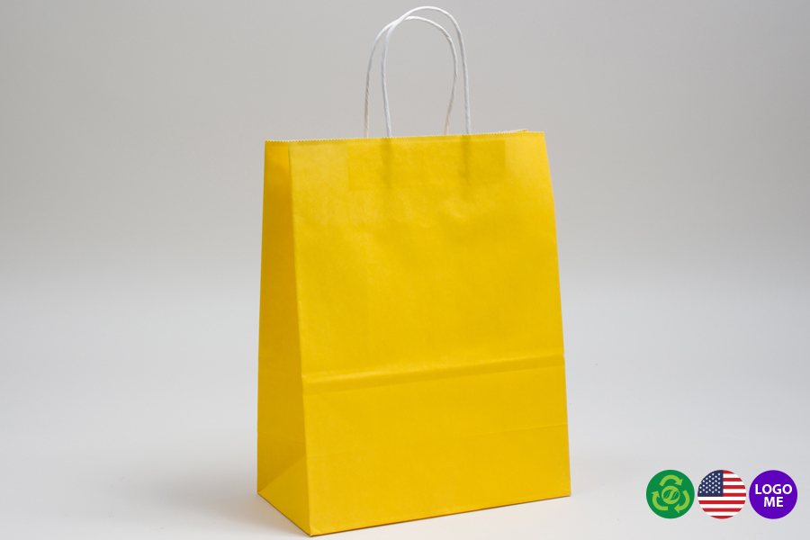 8 x 4.5 x 10.25 BUTTERCUP YELLOW COLOR TINTED PAPER SHOPPING BAGS