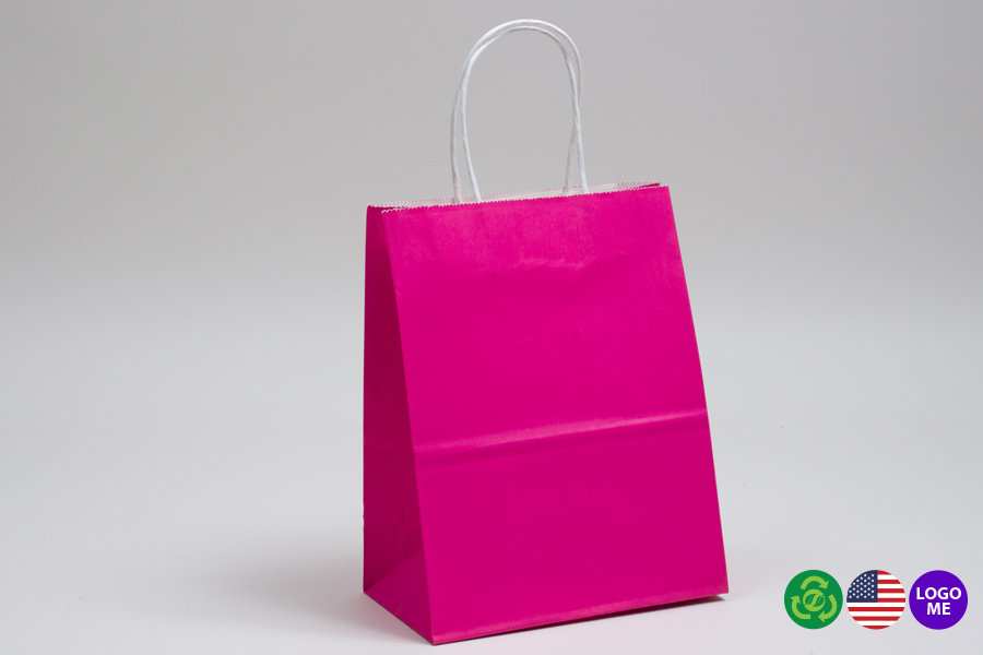 10 x 5 x 13 CERISE PINK COLOR TINTED PAPER SHOPPING BAGS