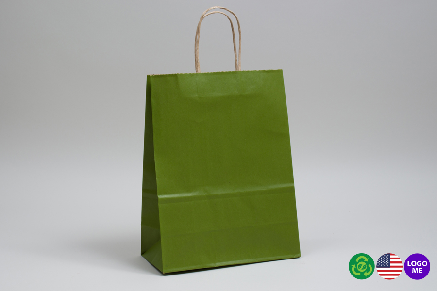 10 x 5 x 13 MATTE GREEN TEA COLOR TINTED KRAFT PAPER SHOPPING BAGS