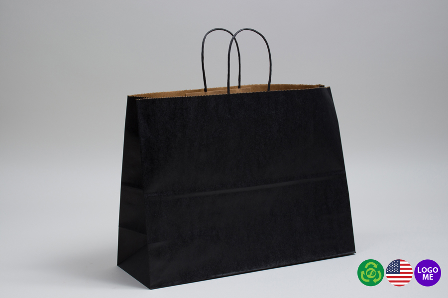 16 x 6 x 12 MATTE BLACK COLOR TINTED KRAFT PAPER SHOPPING BAGS
