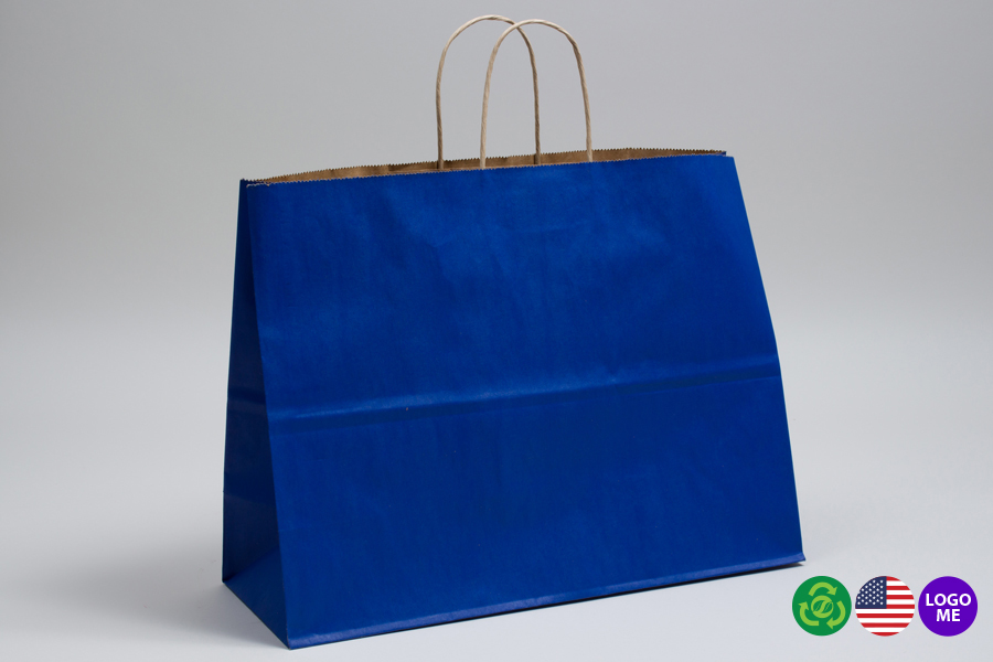 16 x 6 x 12 MATTE PARADE BLUE COLOR TINTED KRAFT PAPER SHOPPING BAGS