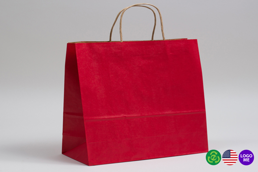 16 x 6 x 12 MATTE SCARLET RED COLOR TINTED KRAFT PAPER SHOPPING BAGS