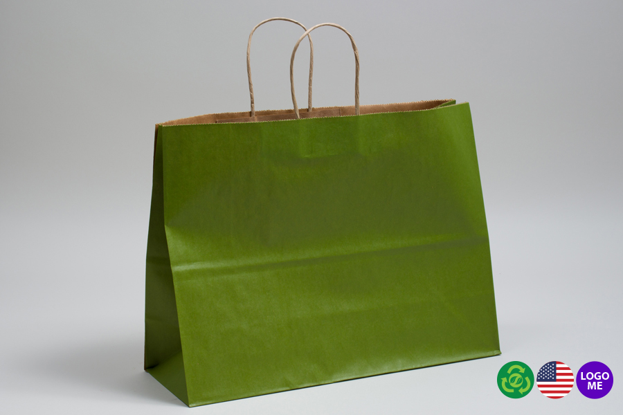 16 x 6 x 12 MATTE GREEN TEA COLOR TINTED KRAFT PAPER SHOPPING BAGS