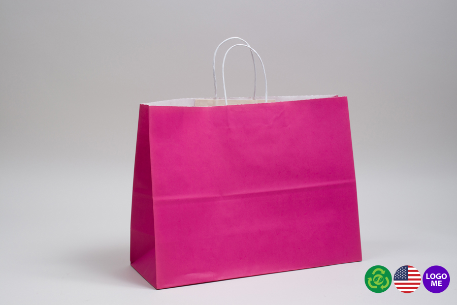 16 x 6 x 12 CERISE PINK COLOR TINTED PAPER SHOPPING BAGS