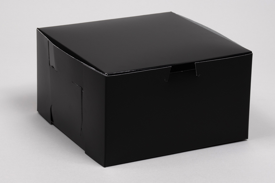 7 x 7 x 4 BLACK GLOSS ONE-PIECE BAKERY BOXES