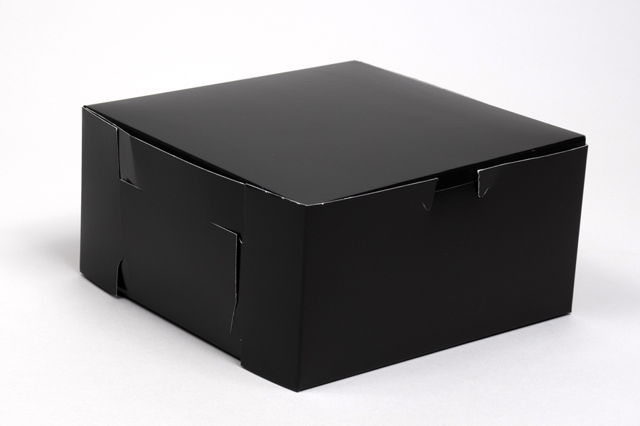 8 x 8 x 4 BLACK GLOSS ONE-PIECE BAKERY BOXES