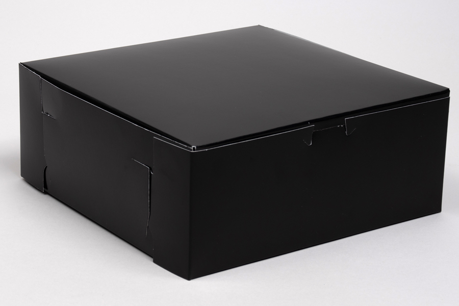 10 x 10 x 4 BLACK GLOSS ONE-PIECE BAKERY BOXES