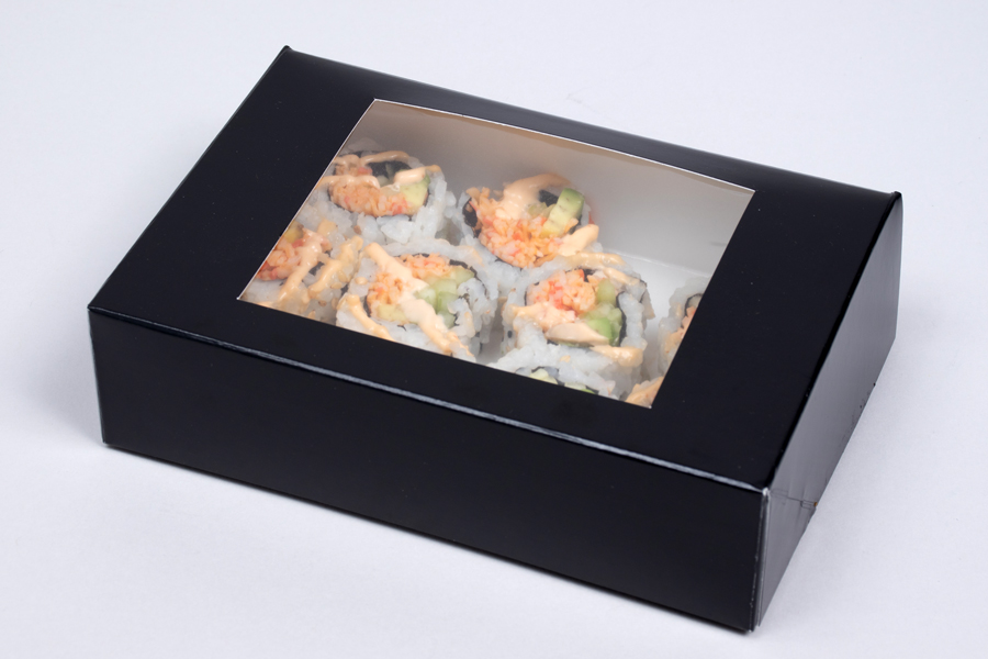6-1/2 x 4-1/2 x 1-3/4 Black Gloss One-Piece Sushi Boxes with