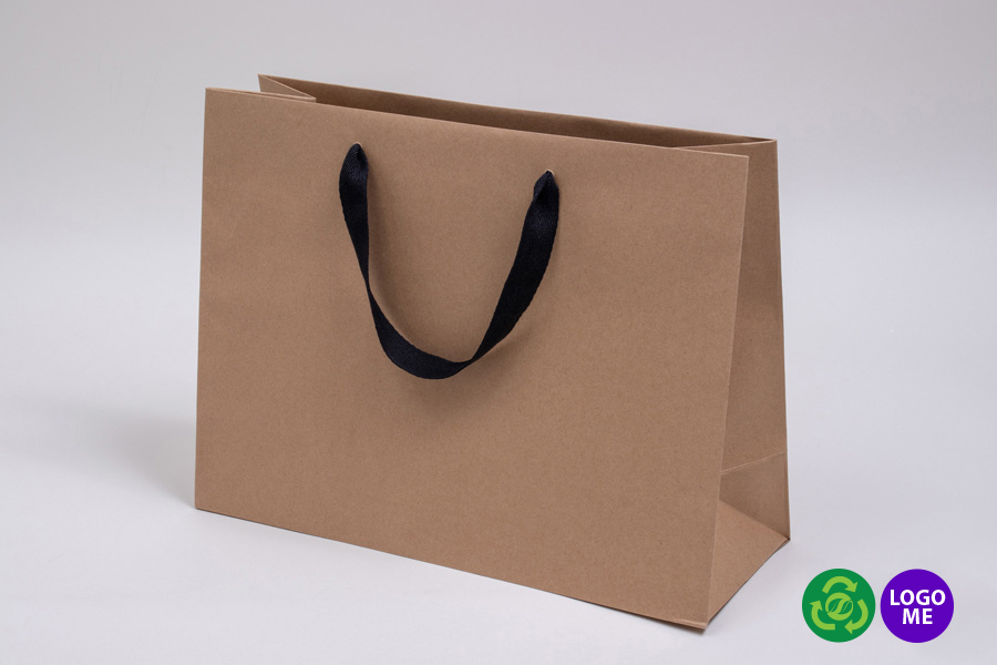 16 x 6 x 12 NATURAL KRAFT PAPER EUROTOTES - BLACK TWILL RIBBON HANDLES