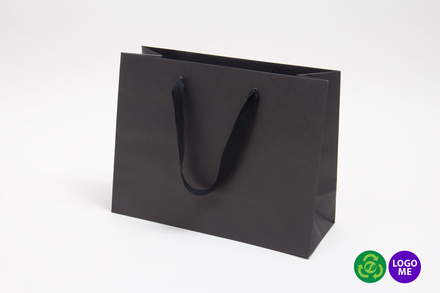 13 x 5 x 10 MATTE BLACK TINTED PAPER EUROTOTE SHOPPING BAGS - TWILL RIBBON HANDLES