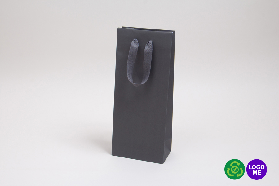 5.5 x 3.5 x 13 MATTE CHARCOAL TINTED PAPER EUROTOTES - TWILL RIBBON HANDLES