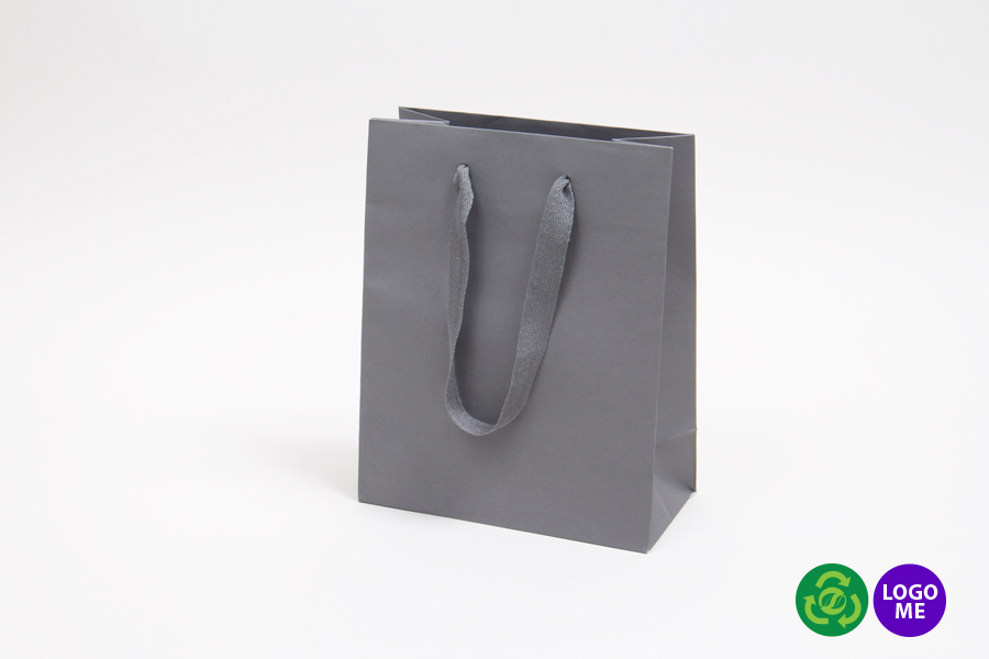 8 x 4 x 10 MATTE CHARCOAL TINTED PAPER EUROTOTES - TWILL RIBBON HANDLES