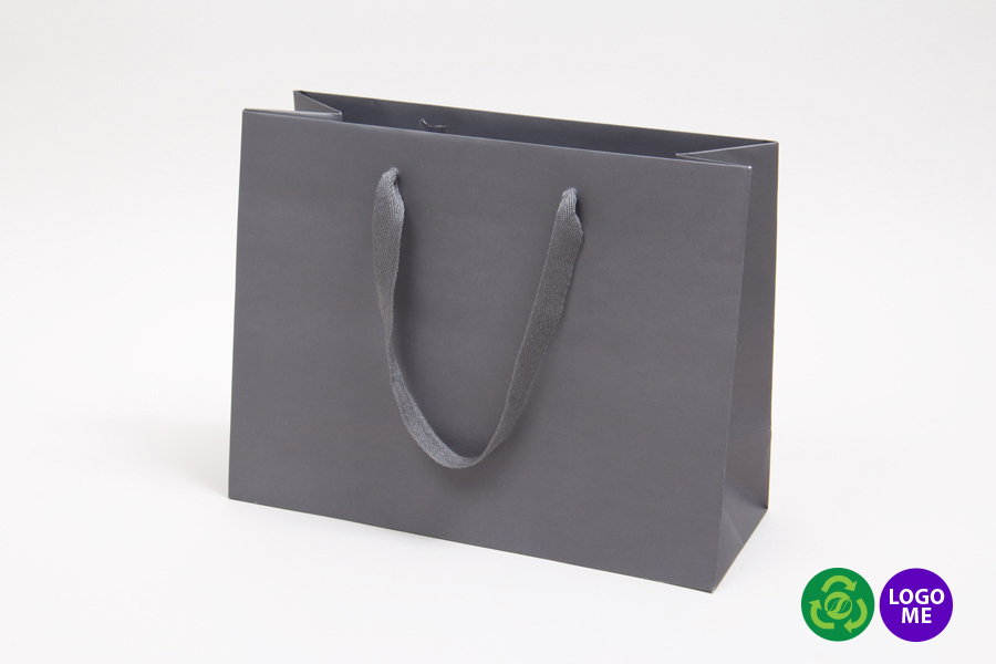 13 x 5 x 10 MATTE CHARCOAL TINTED PAPER EUROTOTE SHOPPING BAGS - TWILL RIBBON HANDLES