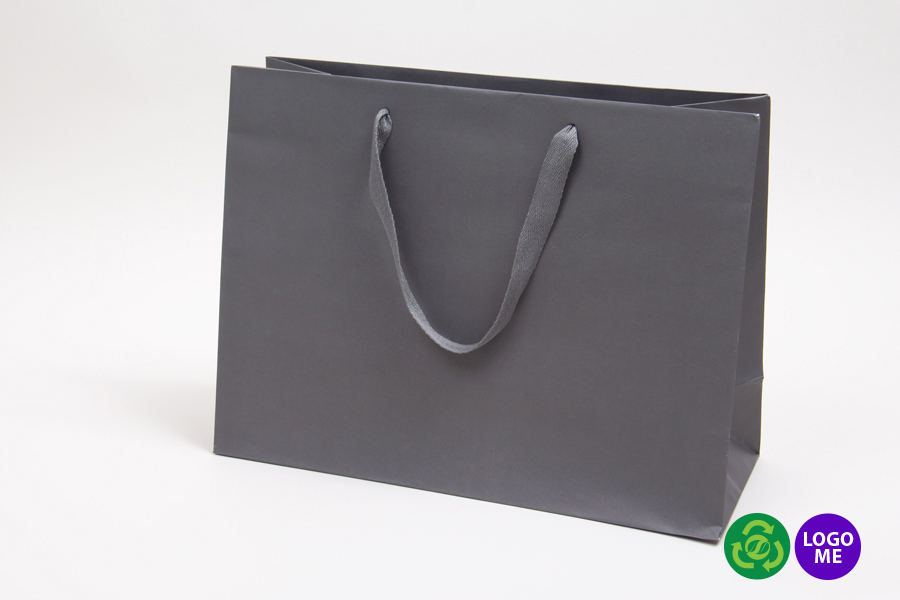 16 x 6 x 12 MATTE CHARCOAL TINTED PAPER EUROTOTES - TWILL RIBBON HANDLES
