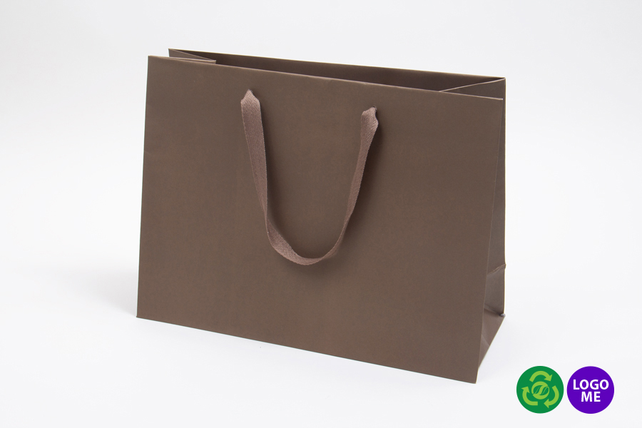 16 x 6 x 12 MATTE CHOCOLATE TINTED PAPER EUROTOTES - TWILL RIBBON HANDLES