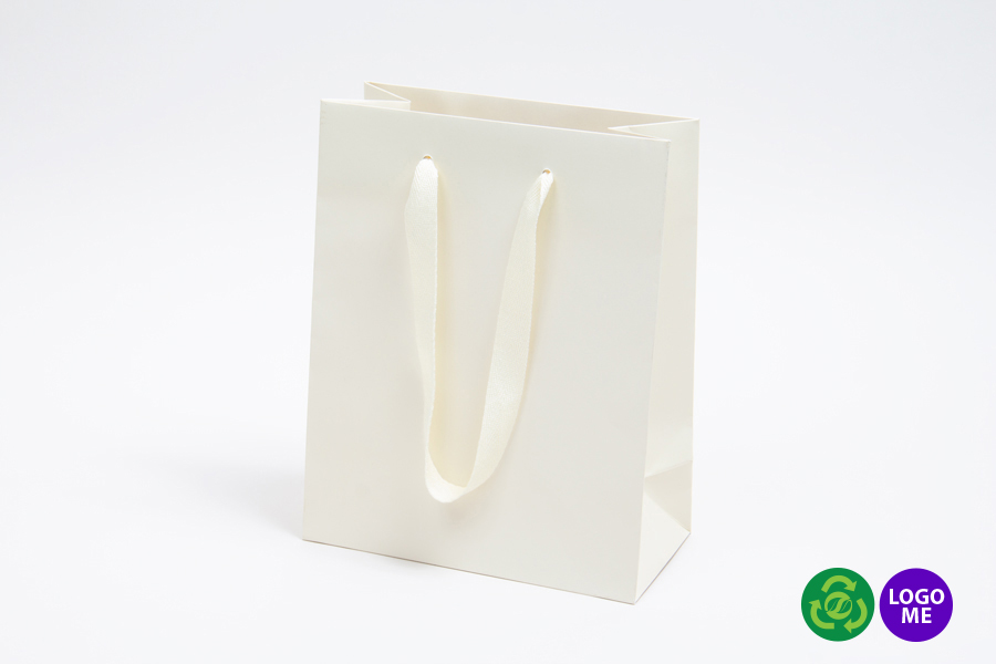 8 x 4 x 10 MATTE IVORY TINTED PAPER EUROTOTES - TWILL RIBBON HANDLES