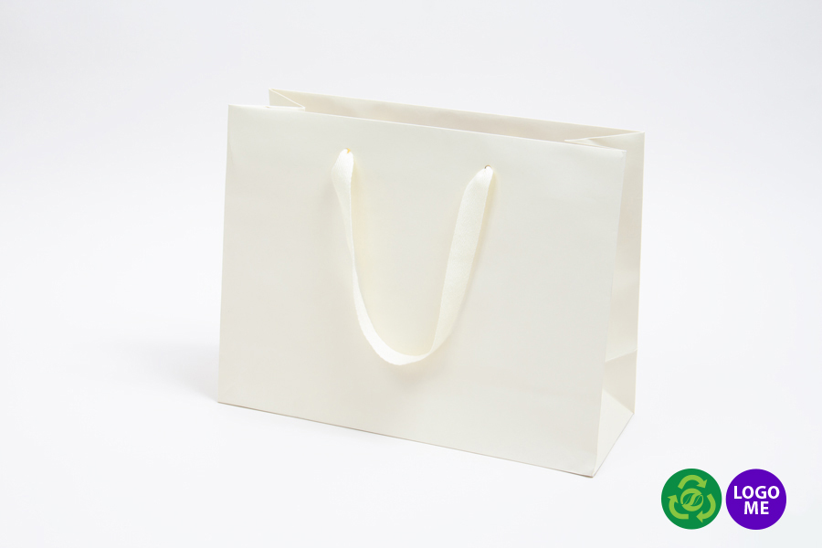 13 x 5 x 10 MATTE IVORY TINTED PAPER EUROTOTE SHOPPING BAGS - TWILL RIBBON HANDLES