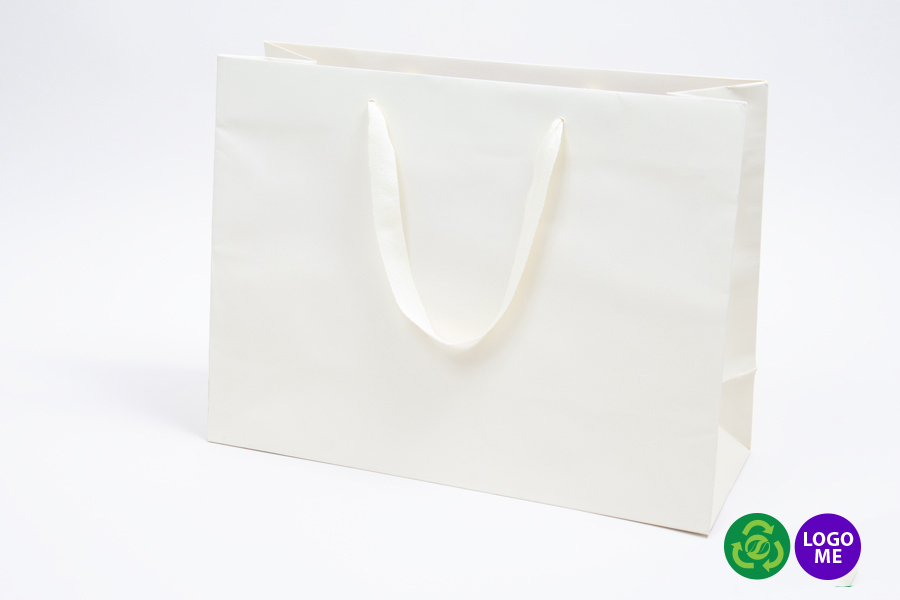16 x 6 x 12 MATTE IVORY TINTED PAPER EUROTOTES - TWILL RIBBON HANDLES