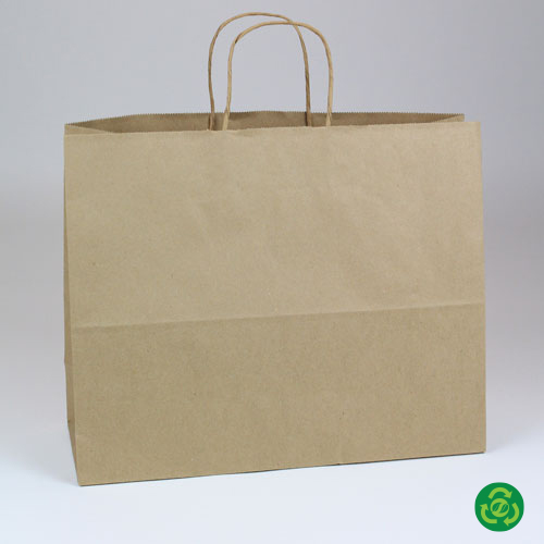 16 x 6 x 12 PREMIUM ECOPLUS™ NATURAL KRAFT PAPER SHOPPING BAGS