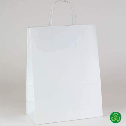 10 x 5 x 13.5 ECONOMY WHITE KRAFT PAPER SHOPPING BAGS