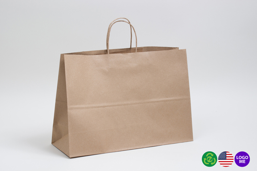 16 x 6 x 12 NATURAL KRAFT PAPER SHOPPING BAGS
