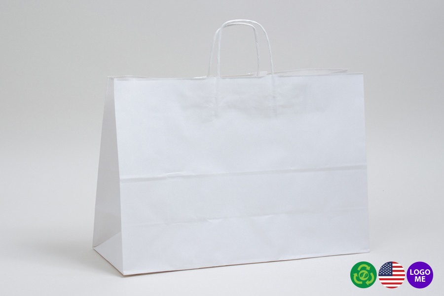24 x 7.5 x 18.75 WHITE KRAFT PAPER SHOPPING BAGS