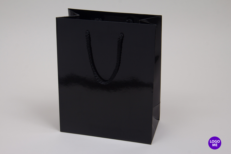 8 x 4 x 10 BLACK GLOSS PAPER EUROTOTE SHOPPING BAGS