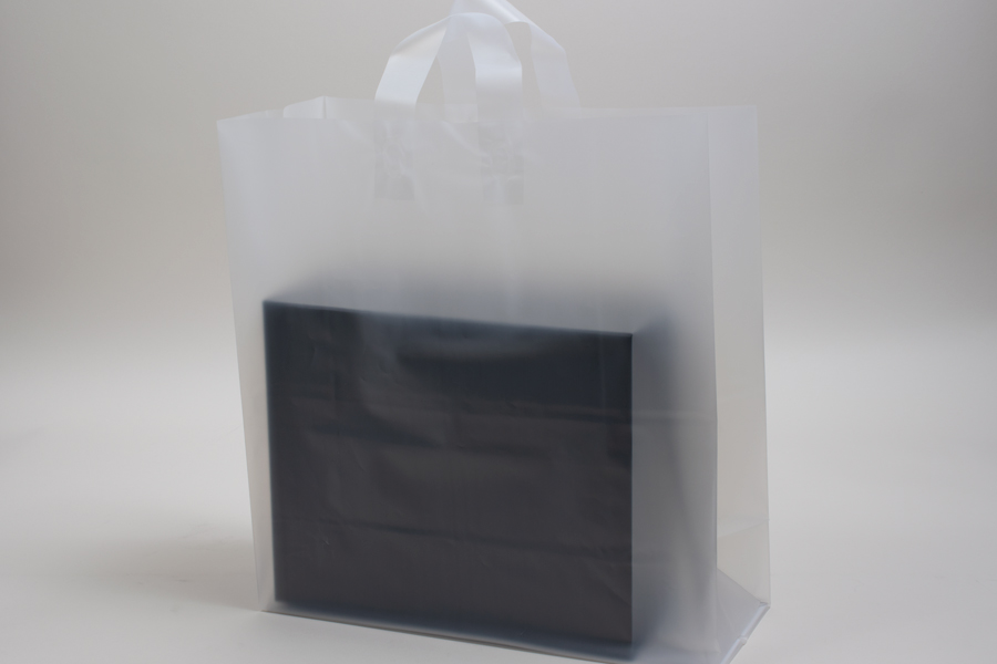 17 x 7 x 18 CLEAR FROSTED LOOP-HANDLE PLASTIC BAGS - 3 mil