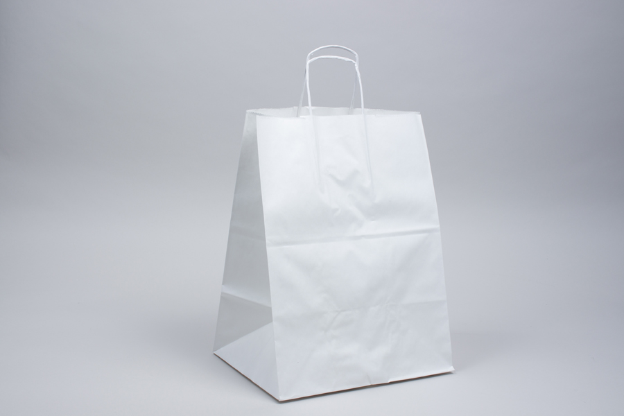 12 X 9 X 15.75 ECONOMY WHITE KRAFT PAPER SHOPPING BAGS