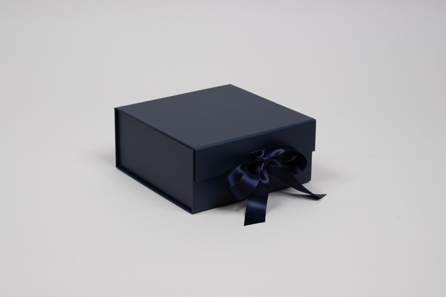 6 x 6 x 2-3/4 MATTE NAVY MAGNETIC LID GIFT BOXES WITH RIBBON
