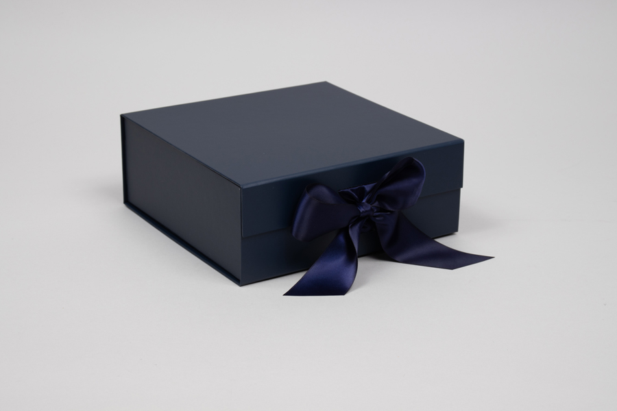 8 x 8 x 3-1/8  MATTE NAVY MAGNETIC LID GIFT BOXES WITH RIBBON