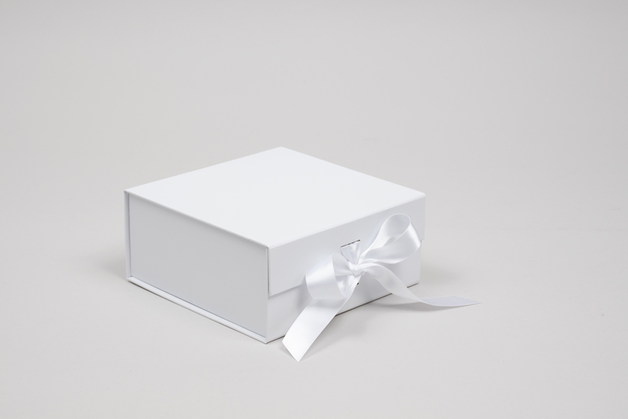 6 x 6 x 2-3/4 MATTE WHITE MAGNETIC LID GIFT BOXES WITH RIBBON