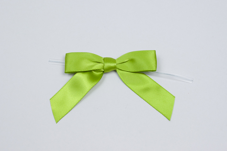 4 Unit Lime Green 3 Pre-Tied Satin Bows 5 Twist Ties 7/8 Ribbon Unit Pack 12