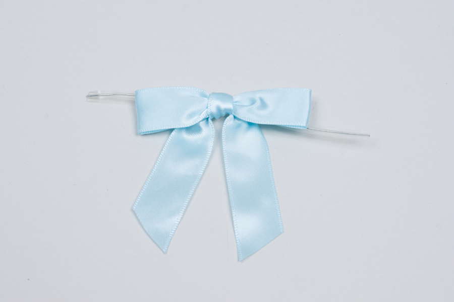 Ocean Blue Grosgrain Pre-tied Bow, 3.25” Bow, 5” Twist Tie, 7/8 Ribbon -  Pack of 50 Bows - Miss Cookie Packaging