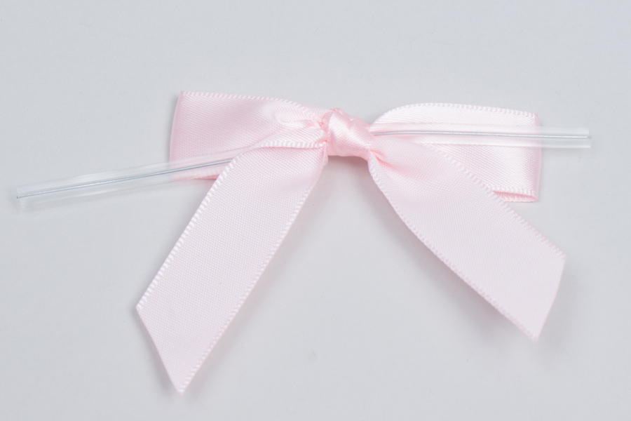 2-1/2 X 2 Light Pink Satin Pre-Tied Bows With Twist Ties
