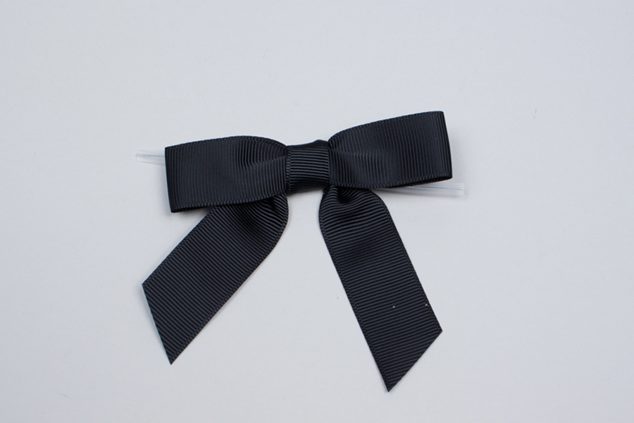 BLACK/WHITE STRIPED Grosgrain Pre-tied Bow, 3.25” Bow, 5” Twist Tie, 7/8 Ribbon  - Pack of 50 Bows - Miss Cookie Packaging