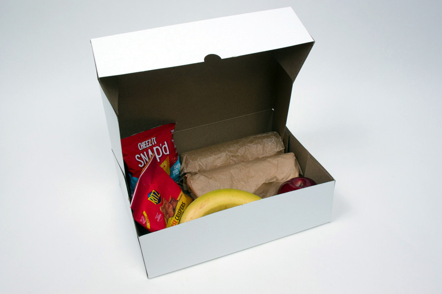 12-1/2 x 9-3/8 x 3-1/2 WHITE SNAK-PAK FOOD TAKEOUT BOX