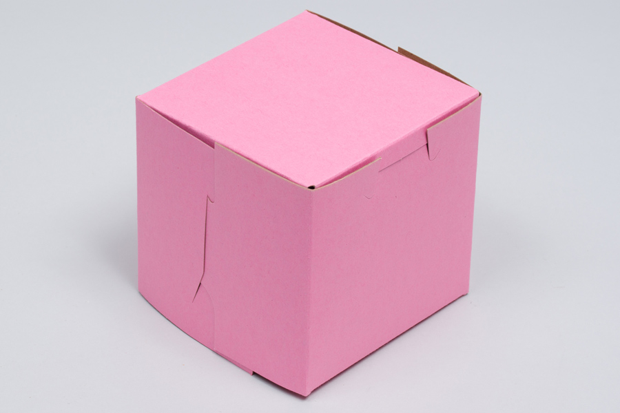 4 x 4 x 4 STRAWBERRY PINK ONE-PIECE BAKERY BOXES