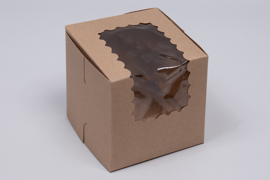 4 x 4 x 4 KRAFT CUPCAKE BOXES WITH WINDOWS