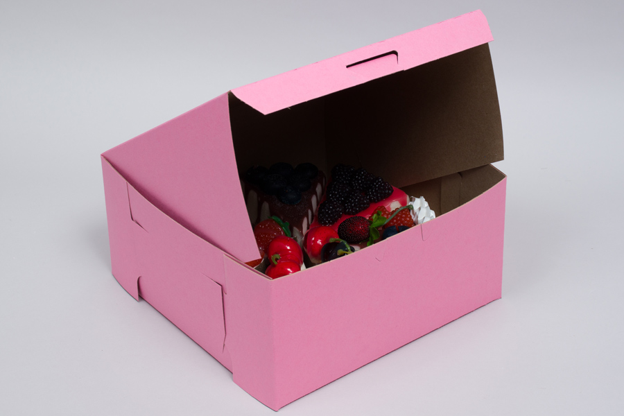 8 x 8 x 4 STRAWBERRY PINK ONE-PIECE BAKERY BOXES