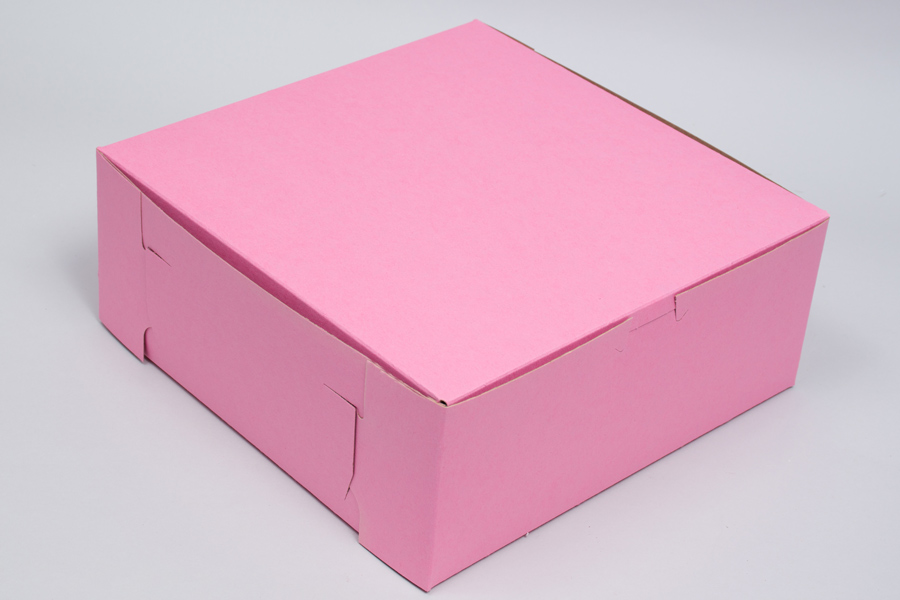 10 x 10 x 4 STRAWBERRY PINK ONE-PIECE BAKERY BOXES