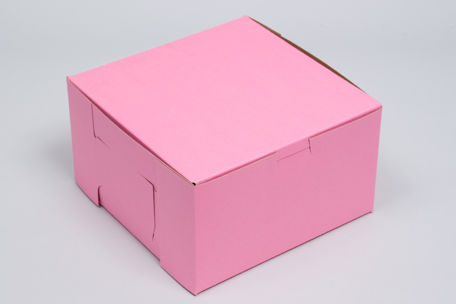 10 x 10 x 5 STRAWBERRY PINK ONE-PIECE BAKERY BOXES