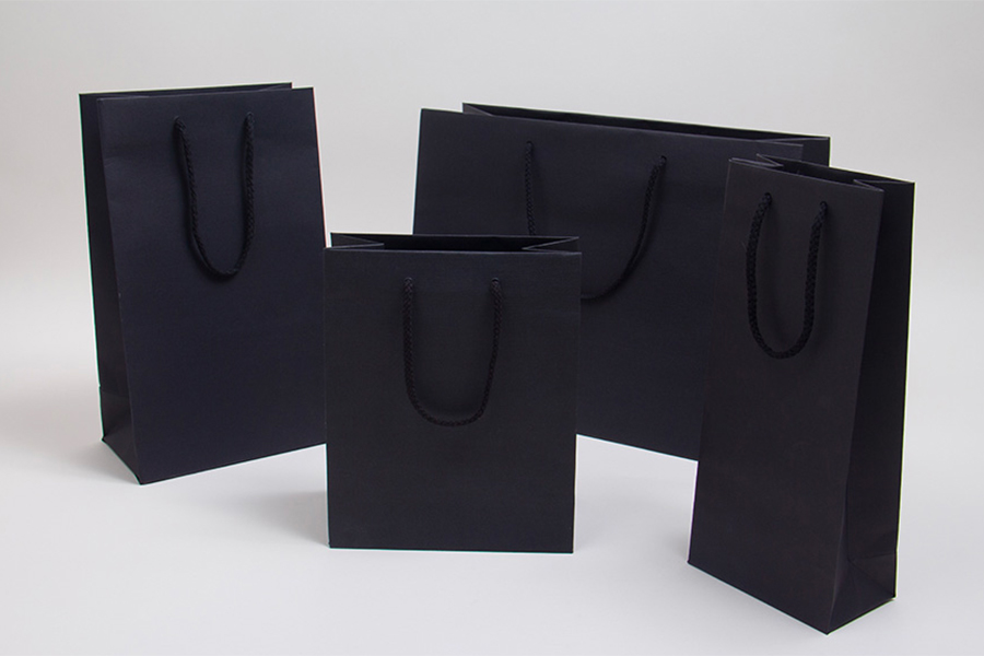 Paper Euro Tote Shopping Bags - Matte Black Cotton Rope Handles