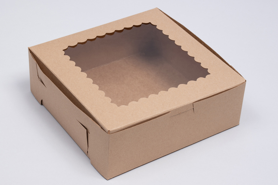 8 x 8 x 2-1/2 NATURAL KRAFT WINDOWED BAKERY BOXES