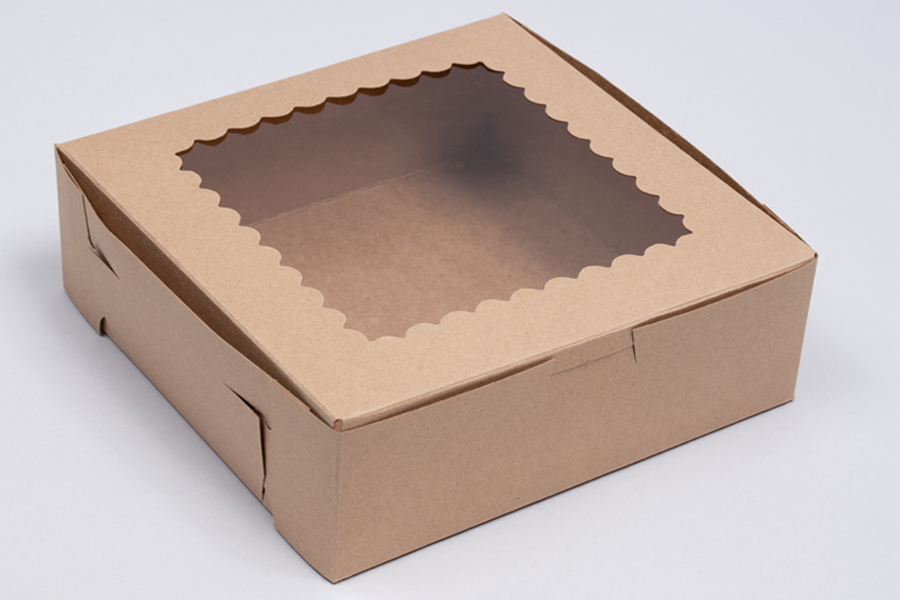 9 x 9 x 2-1/2 NATURAL KRAFT WINDOWED BAKERY BOXES