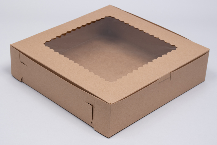 10 x 10 x 2-1/2 NATURAL KRAFT WINDOWED BAKERY BOXES