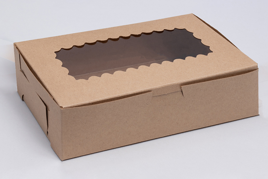 12-1/2 x 5-1/2 x 2-1/4 NATURAL KRAFT WINDOWED BAKERY BOXES